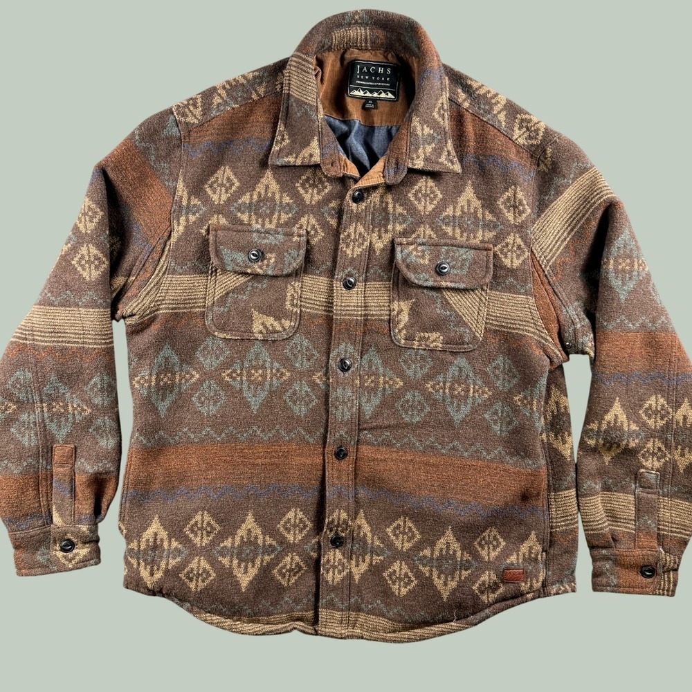 Jachs New York Shacket Mens XL Brown Aztec Wool Blend Southwestern Cabin